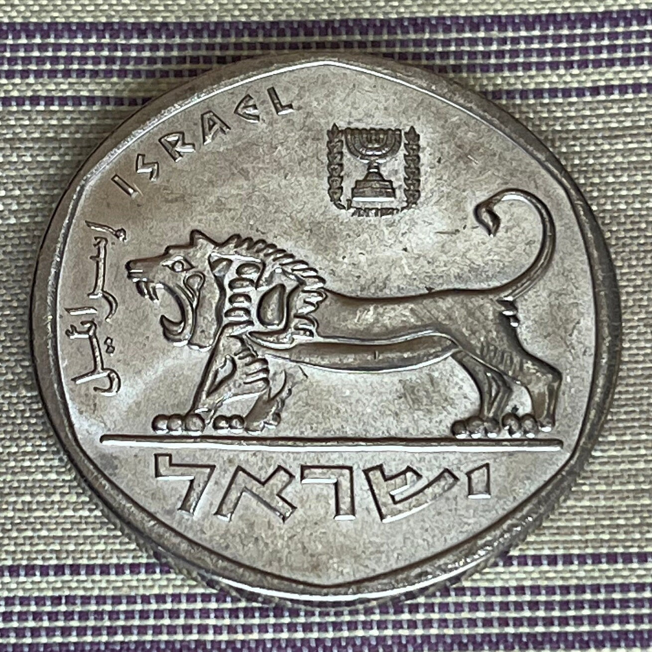 Seal of Shema Lion & Menorah 5 Lirot Israel Authentic Coin Money for Jewelry and Craft Making