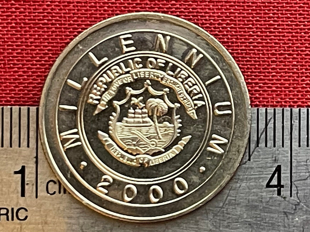 Year of the Dragon 1 Dollar Liberia Authentic Coin Money for Jewelry (Palm Tree at Beach) (Freedom Ship) (Millenium) (2000) (Millennials)