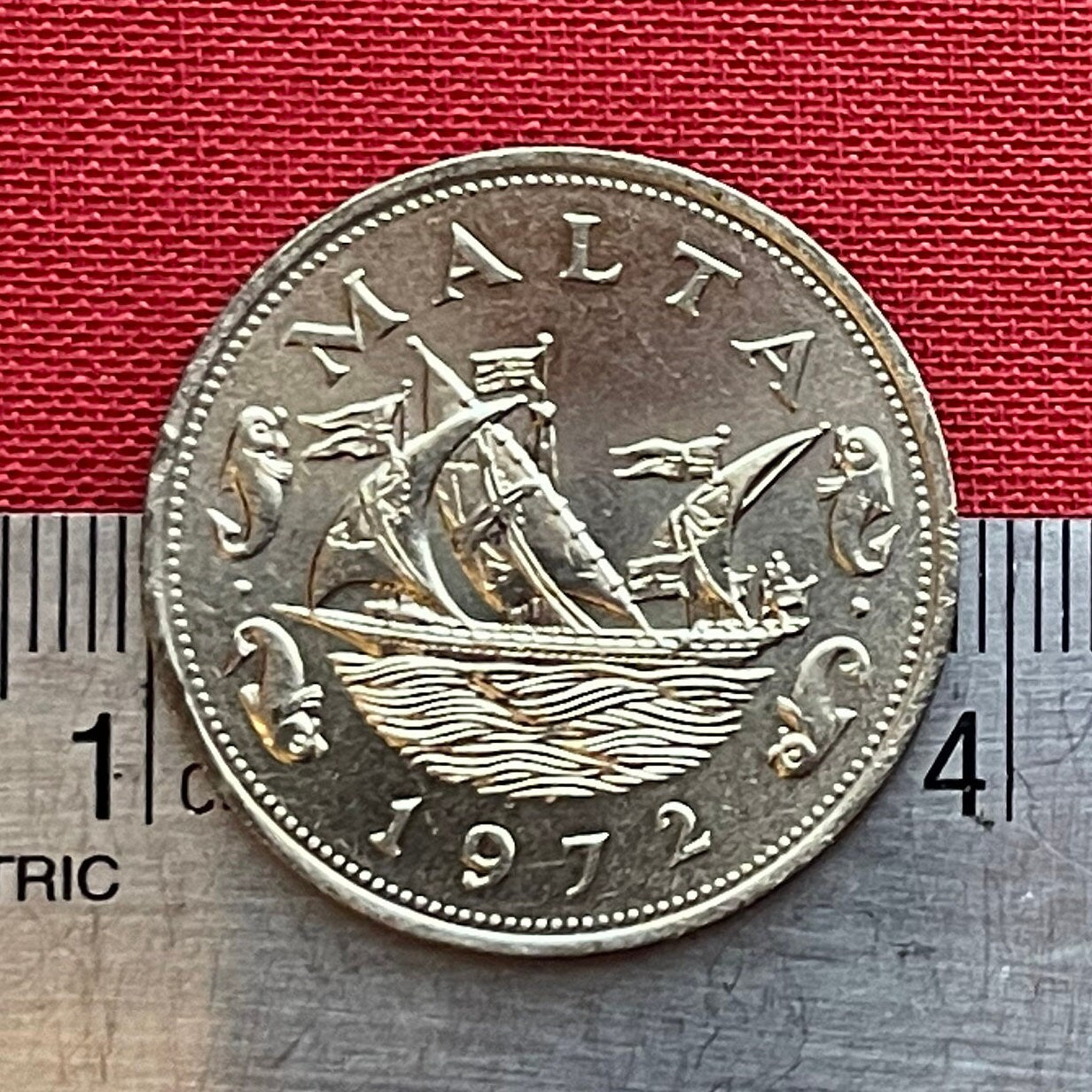 Barge of the Grand Master with Dolphins 10 Cents Malta Authentic Coin Money for Jewelry and Crafts (Knights Templar) (Order of Saint John)