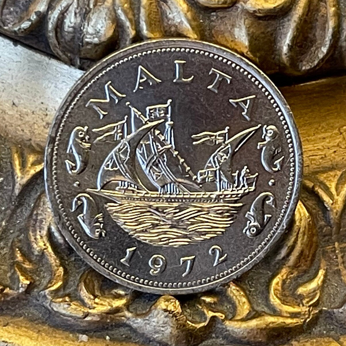 Barge of the Grand Master with Dolphins 10 Cents Malta Authentic Coin Money for Jewelry and Crafts (Knights Templar) (Order of Saint John)