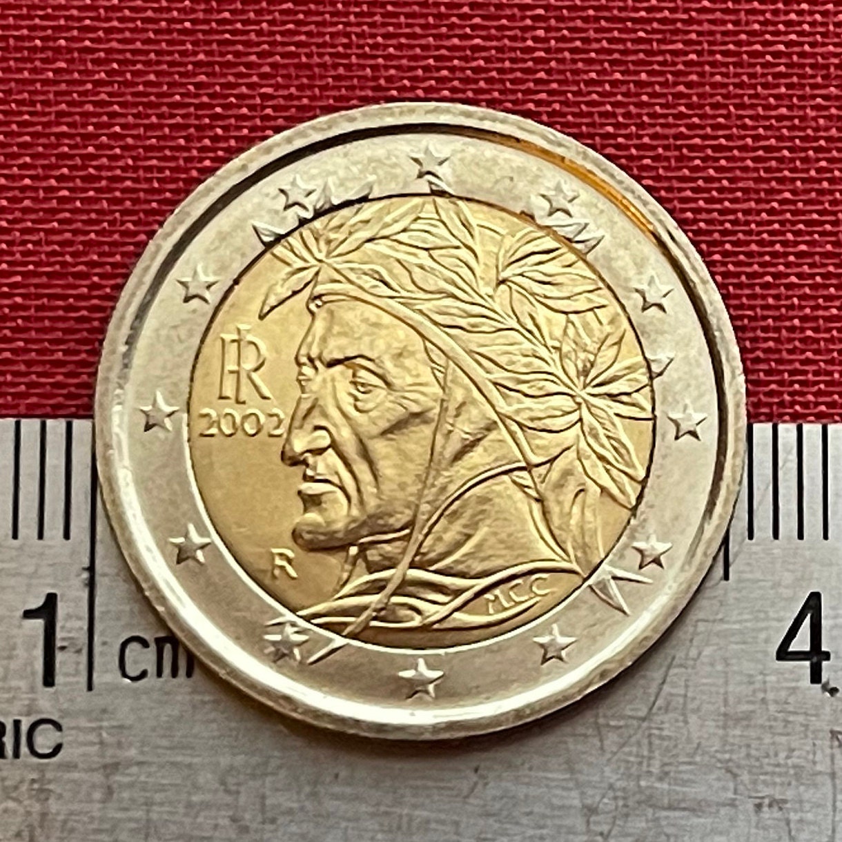 Poet Dante Alighieri 2 Euro Italy Authentic Coin Money for Jewelry and Craft Making (Divine Comedy) (Bimetallic)