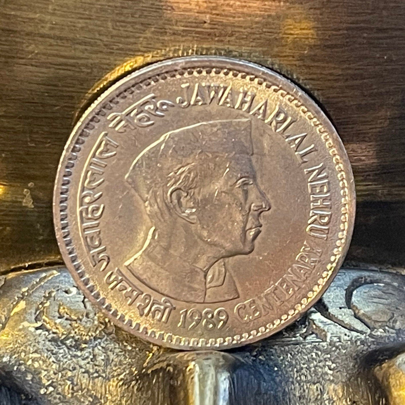 Jawaharlal Nehru & Ashoka Lion Capitol 1 Rupee Authentic Coin Money for Jewelry and Craft Making (1989) (Centenary)