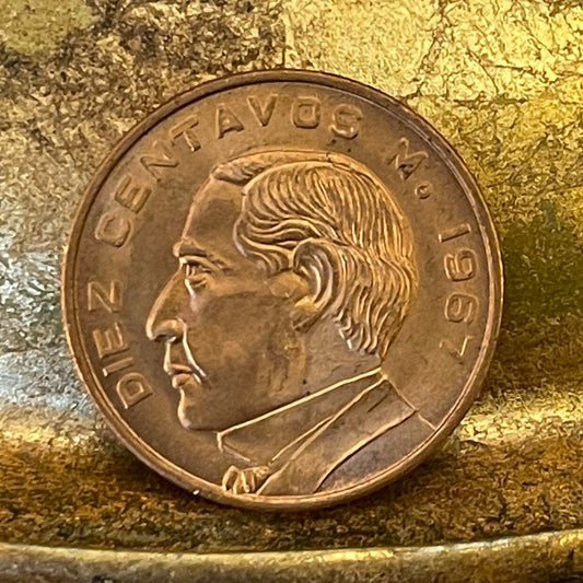 Benito Juárez & Eagle with Snake 10 Centavos Mexico Authentic Coin Money for Jewelry and Craft Making