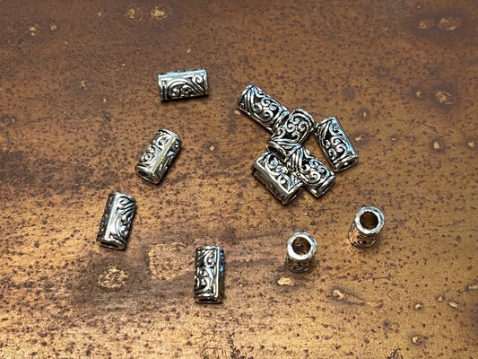 Bali Beads floral design filigree tube, large hole spacer Bead (lot of 12 or 36)