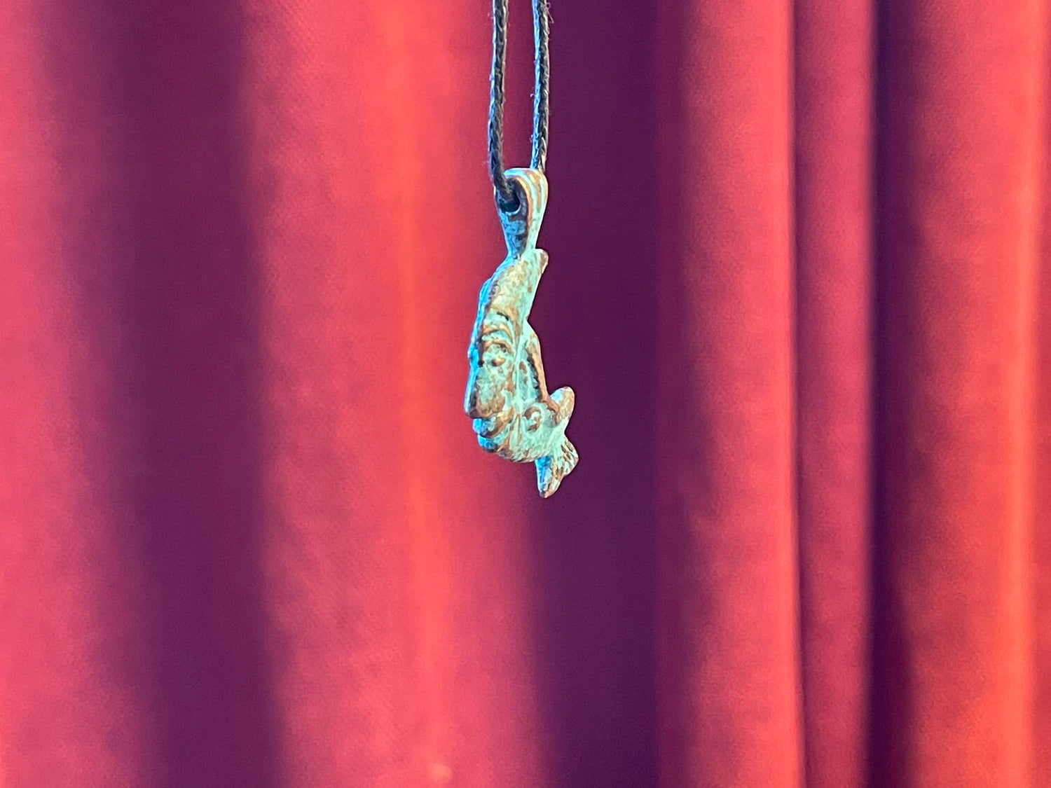 Mermaid on the Moon Pendant Charm– artistic figurine, green copper patina – crescent man in the moon smiling face - beach, seashore jewelry