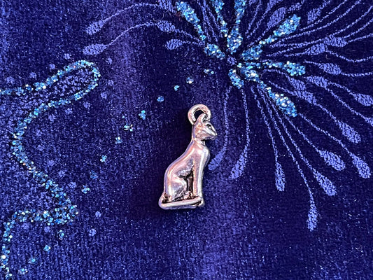 Three Egyptian Goddess Bastet Cat charms - Cat Lovers - antique silver charm, pendant - Bast seated feline - 3 sitting kitty figures w/ bail