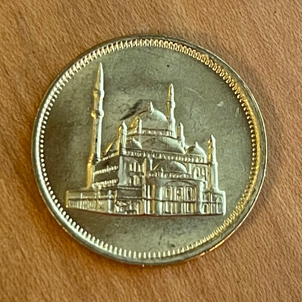 Alabaster Mosque at Saladin Citadel 10 Qirsh Egypt Authentic Coin Money for Jewelry (Great Mosque of Muhammad Ali Pasha) (Citadel of Cairo)