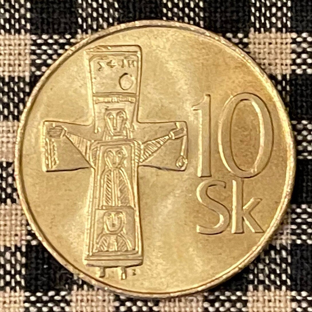 Three Marys Cross of Great Moravia 10 Korún Slovak Republic Authentic Coin Money for Jewelry and Crafts (Virgin Mary) (Easter)