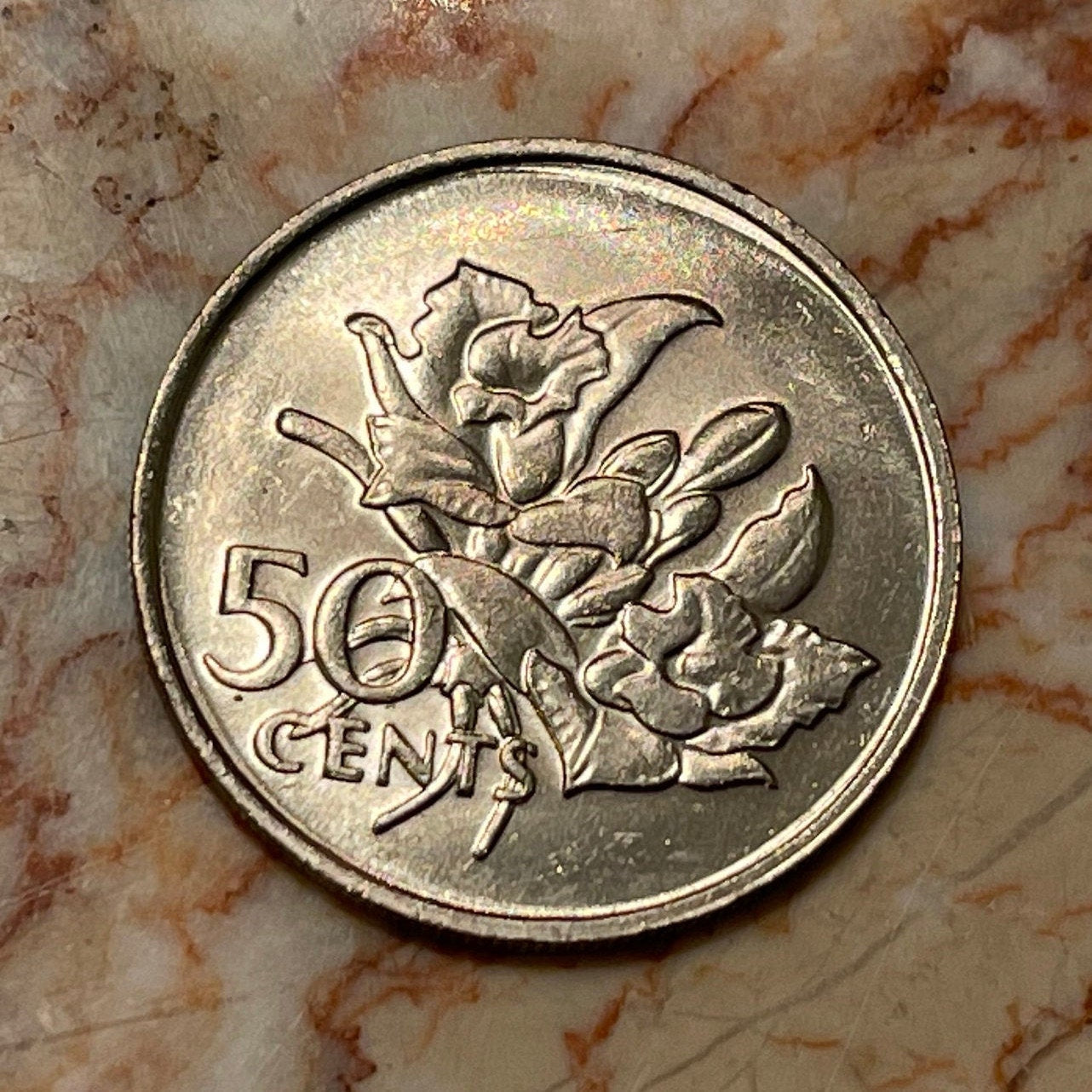 Vanilla Orchid 50 Cents Seychelles Authentic Coin Money for Jewelry and Crafts Making (1977)