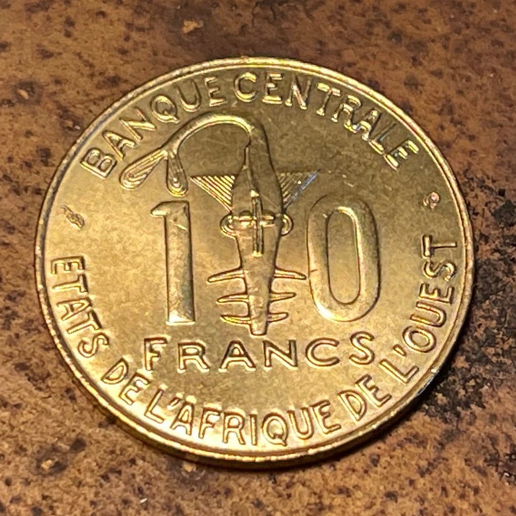 Akan Sawfish Goldweight & Human Right to Water: Women at Hand-Pump Well 10 CFA Francs West African States Authentic Coin Money for Jewelry