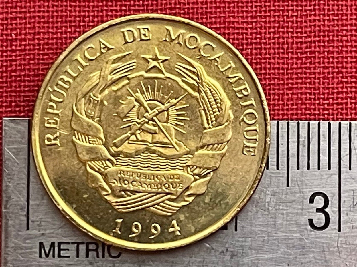 Cotton Plant & AK-47 10 Meticais Mozambique Authentic Coin Money for Jewelry and Craft Making (1994)