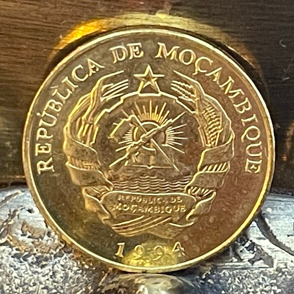 Cotton Plant & AK-47 10 Meticais Mozambique Authentic Coin Money for Jewelry and Craft Making (1994)