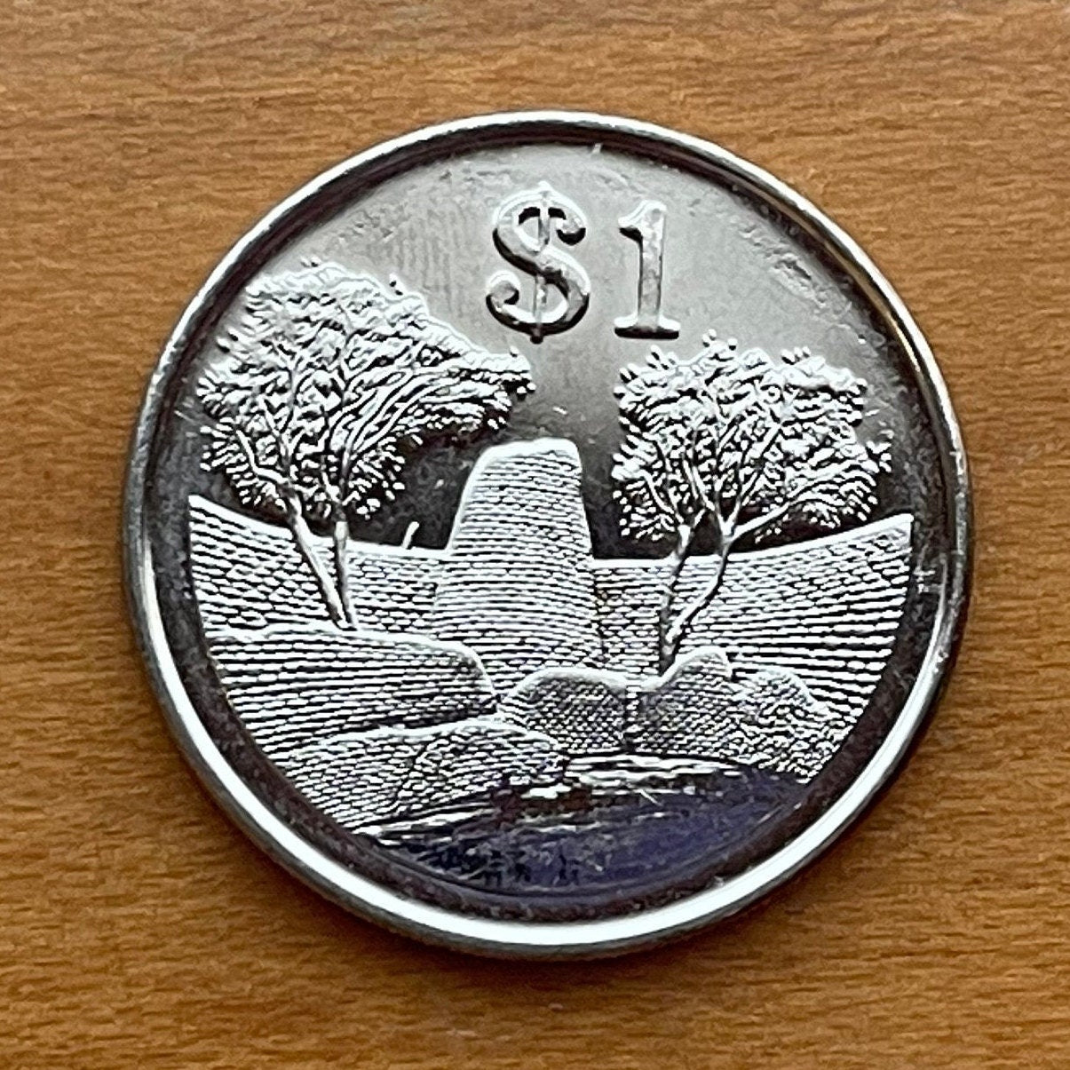 Great Zimbabwe City 1 Dollar Zimbabwe Authentic Coin Money for Jewelry and Craft Making (Great Zimbabwe Bird) (Bacheleur Eagle) (Shona)