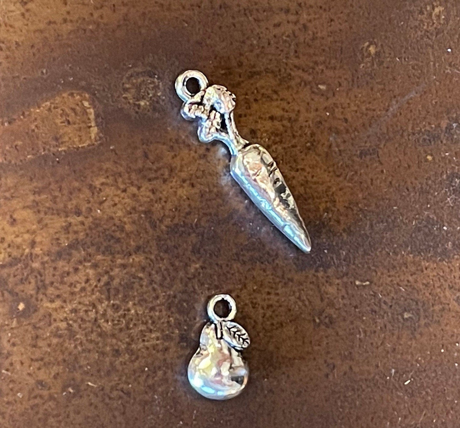 Carrot & Pear charms - choice or set - Antique Silver tone - vegetable, fruit, gardening, farm - charms, pendants for jewelry