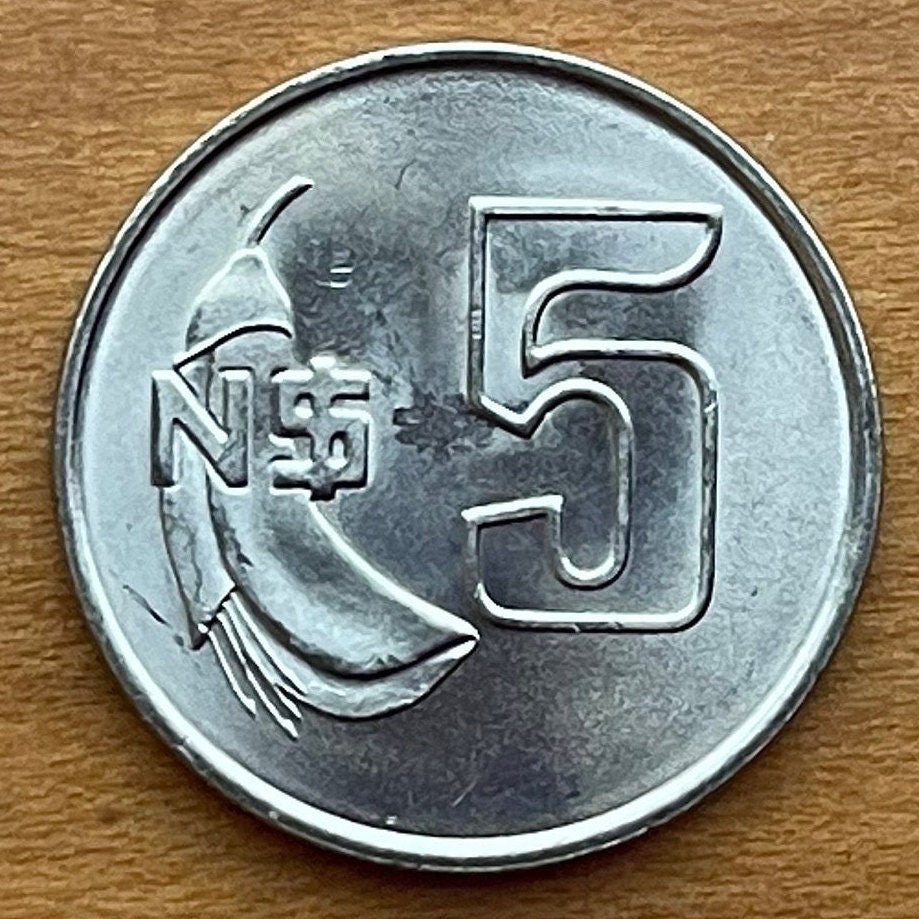 Flag Waving & Cockspur Coral Flower 5 New Pesos Uruguay Authentic Coin Money for Jewelry (Sun of May) (Inca Sun God) (Sol Invictus)