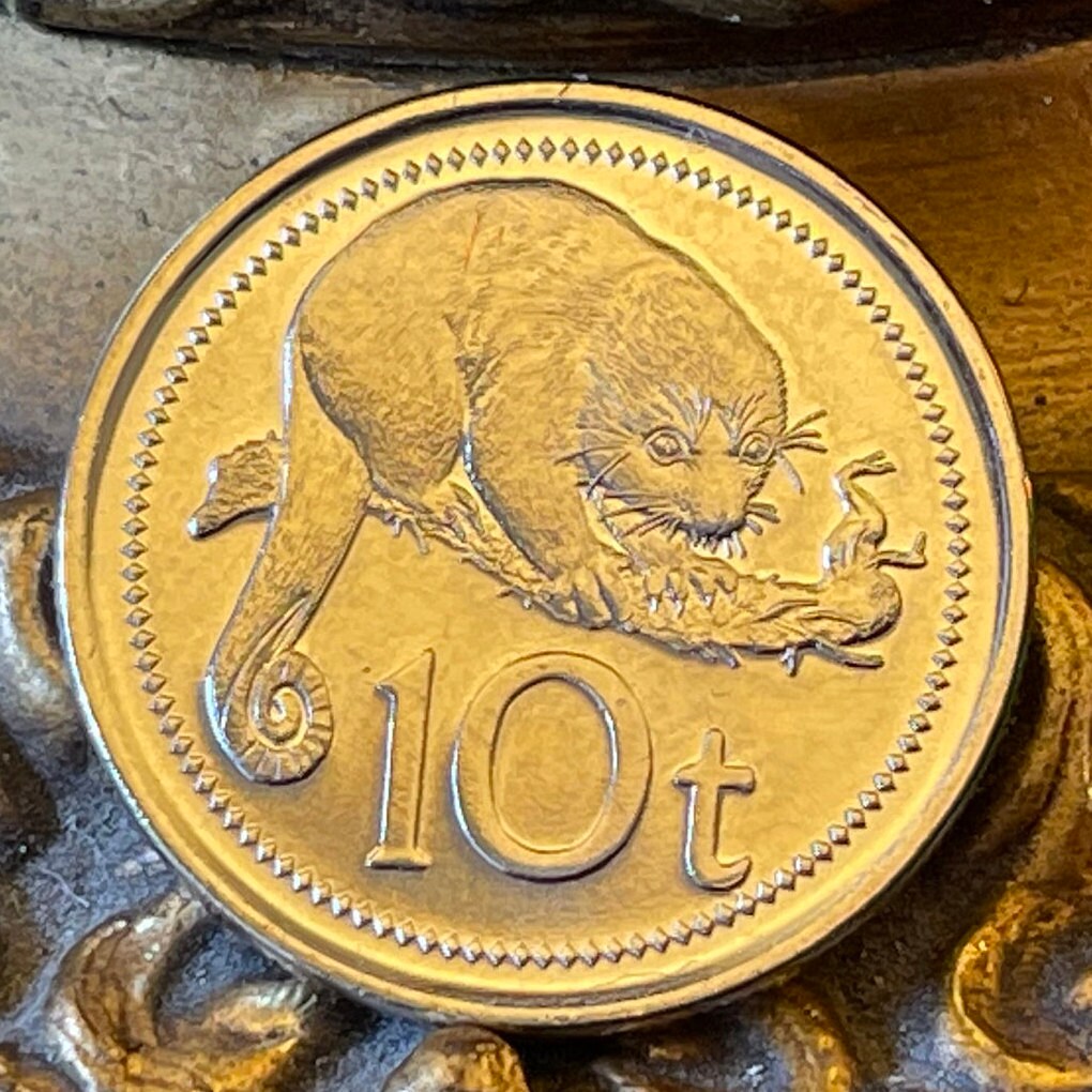 Common Spotted Cuscus & Bird of Paradise 10 Toea Papua New Guinea Authentic Coin Money for Jewelry and Craft Making