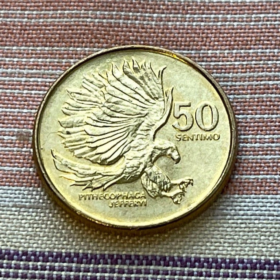 Monkey-Eating Eagle & Plaridel 50 Sentimo Philippines Authentic Coin Money for Jewelry and Craft Making (Marcelo H. del Pilar)