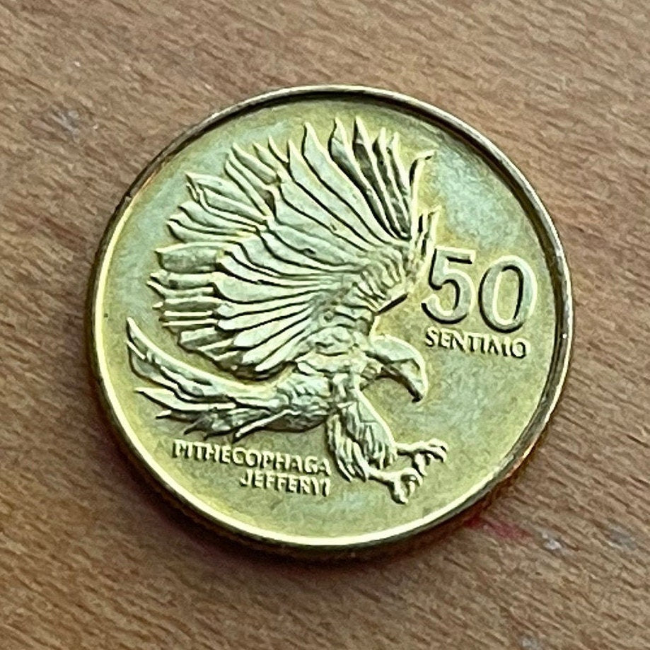 Monkey-Eating Eagle & Plaridel 50 Sentimo Philippines Authentic Coin Money for Jewelry and Craft Making (Marcelo H. del Pilar)