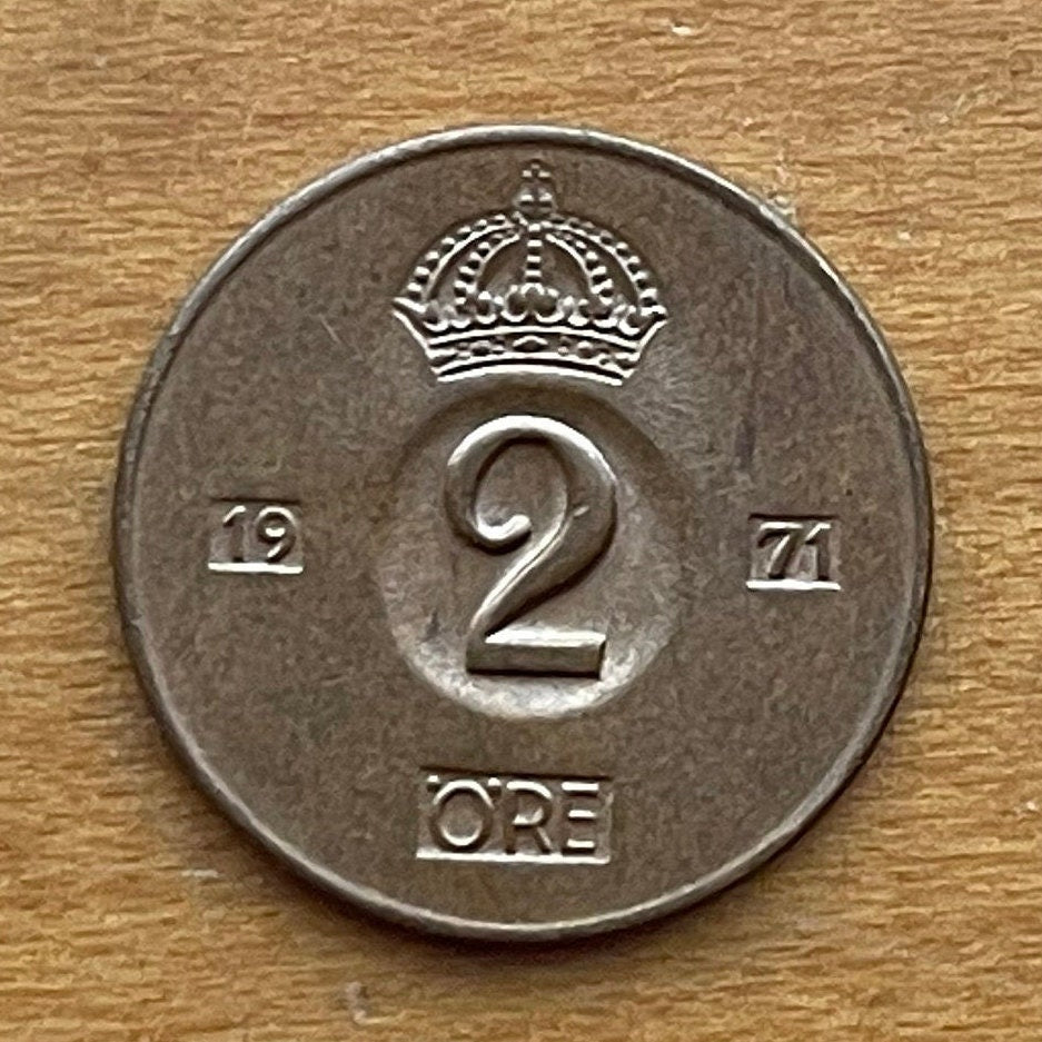 Crown of King Gustaf VI Adolf 2 Ore Sweden Authentic Coin Money for Jewelry and Craft Making (Indented Coin)
