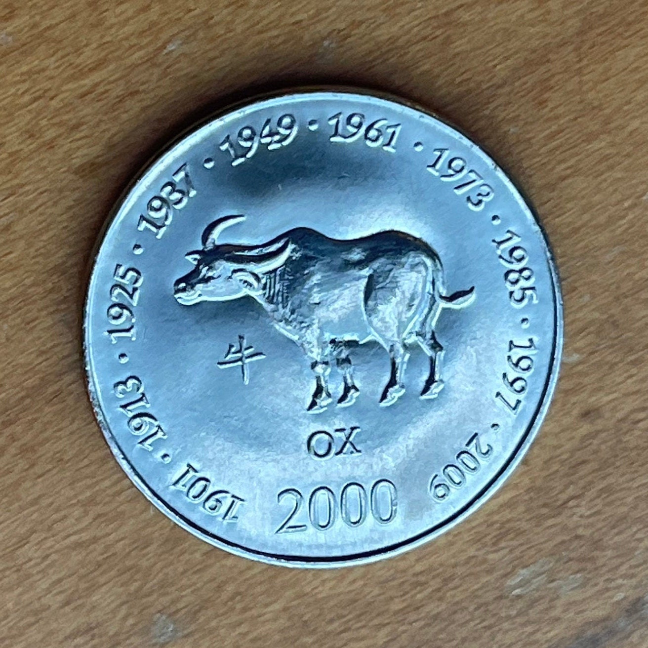 Year of the Ox Chinese Zodiac 10 Shillings Somalia Authentic Coin Money for Jewelry and Craft Making (2000)