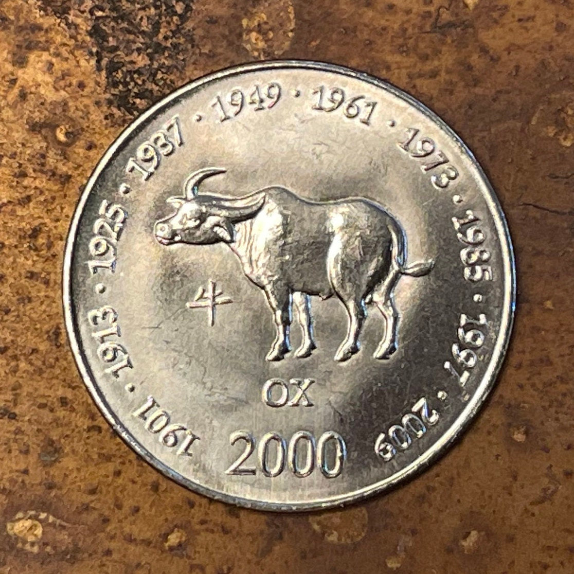 Year of the Ox Chinese Zodiac 10 Shillings Somalia Authentic Coin Money for Jewelry and Craft Making (2000)