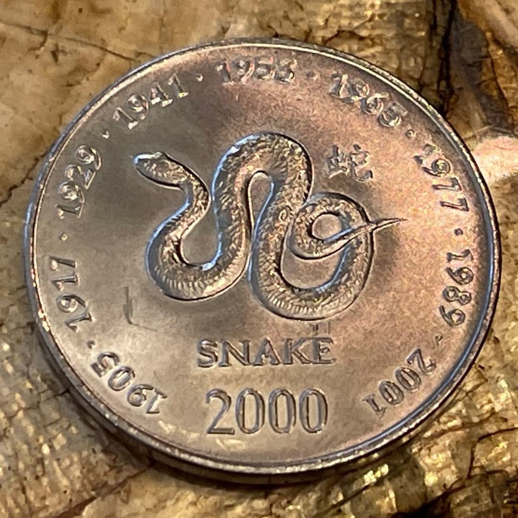 Year of the Snake Chinese Zodiac 10 Shillings Somalia Authentic Coin Money for Jewelry and Craft Making (2000)