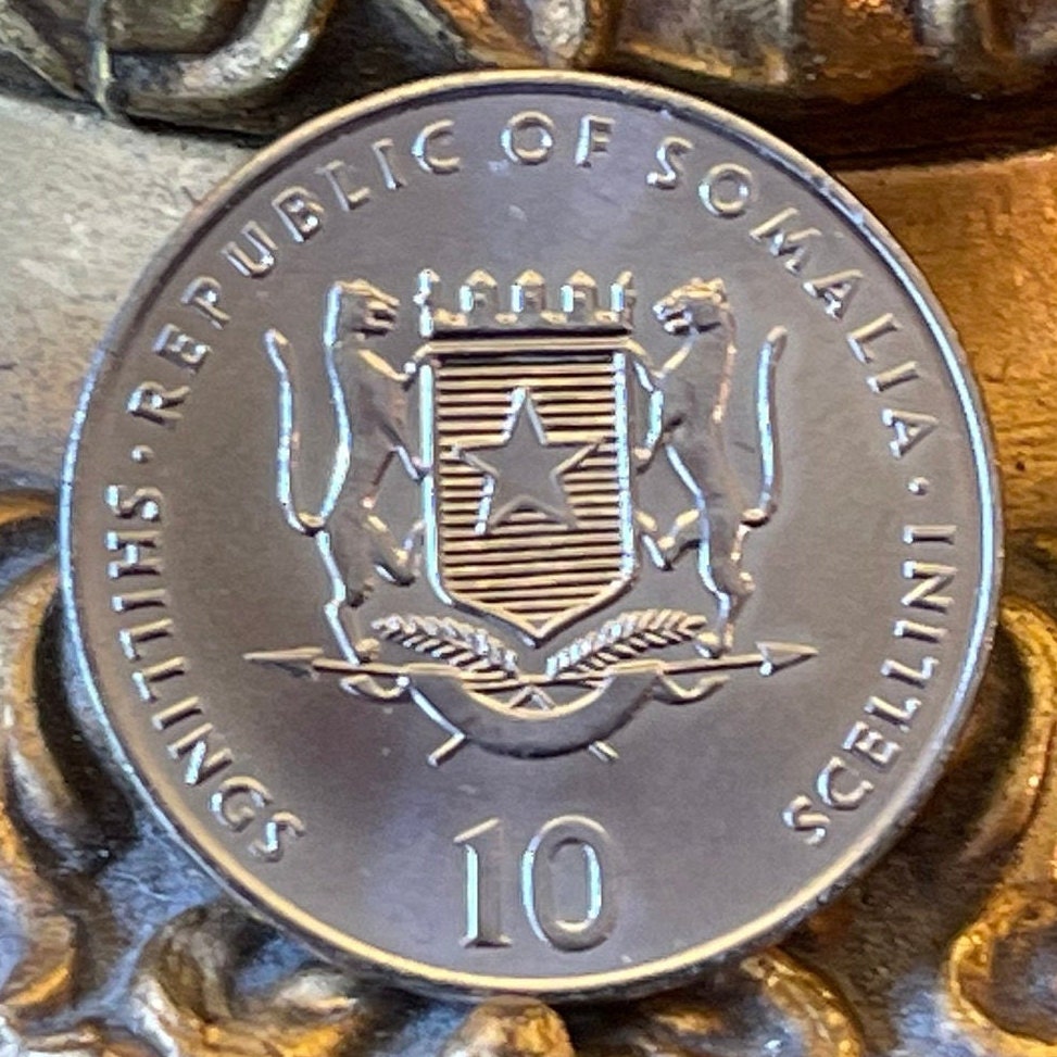Year of the Rooster Chinese Zodiac 10 Shillings Somalia Authentic Coin Money for Jewelry and Craft Making (2000)