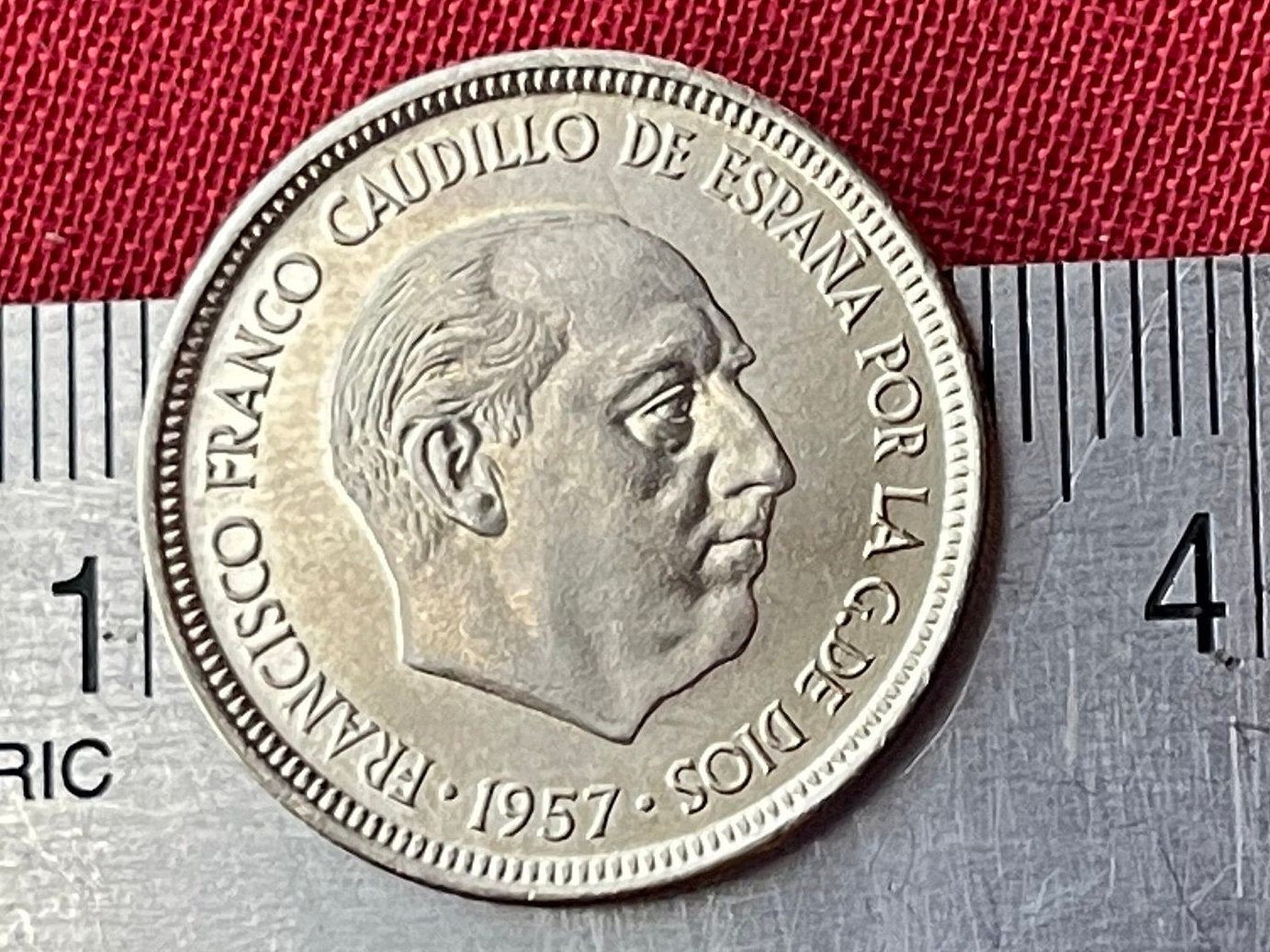 Francisco Franco & Eagle of Saint John  5 Pesetas Spain Authentic Coin Money for Jewelry (Eagle of the Evangelist) (John the Evangelist)