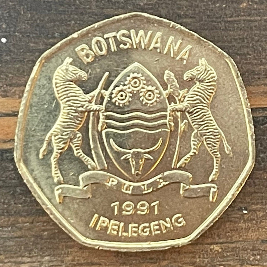 Zebra 1 Pula Botswana Authentic Coin Money for Jewelry and Craft Making (Rain) (Racial Harmony) (Zebra Stripes)
