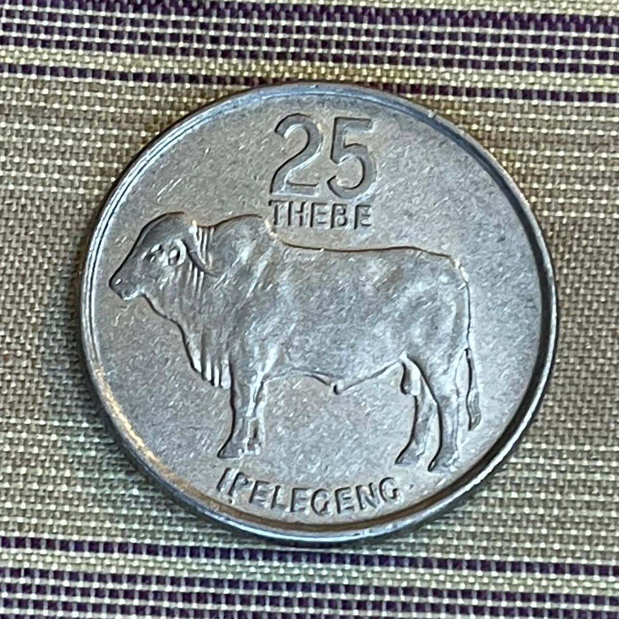 Zebu 25 Thebe Botswana Authentic Coin Money for Jewelry and Craft Making (Rain) (Racial Harmony) (Pula) (Self Sufficiency) (Taurus)