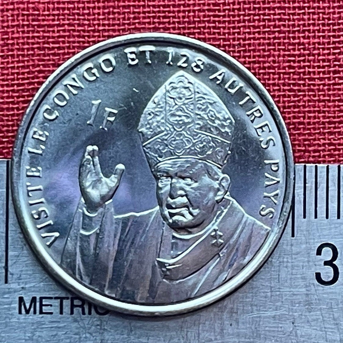 Saint John Paul II & Lion Congo 1 Franc Authentic Coin Money for Jewelry and Craft Making (Zaire) (Pope John Paul II) (2004)