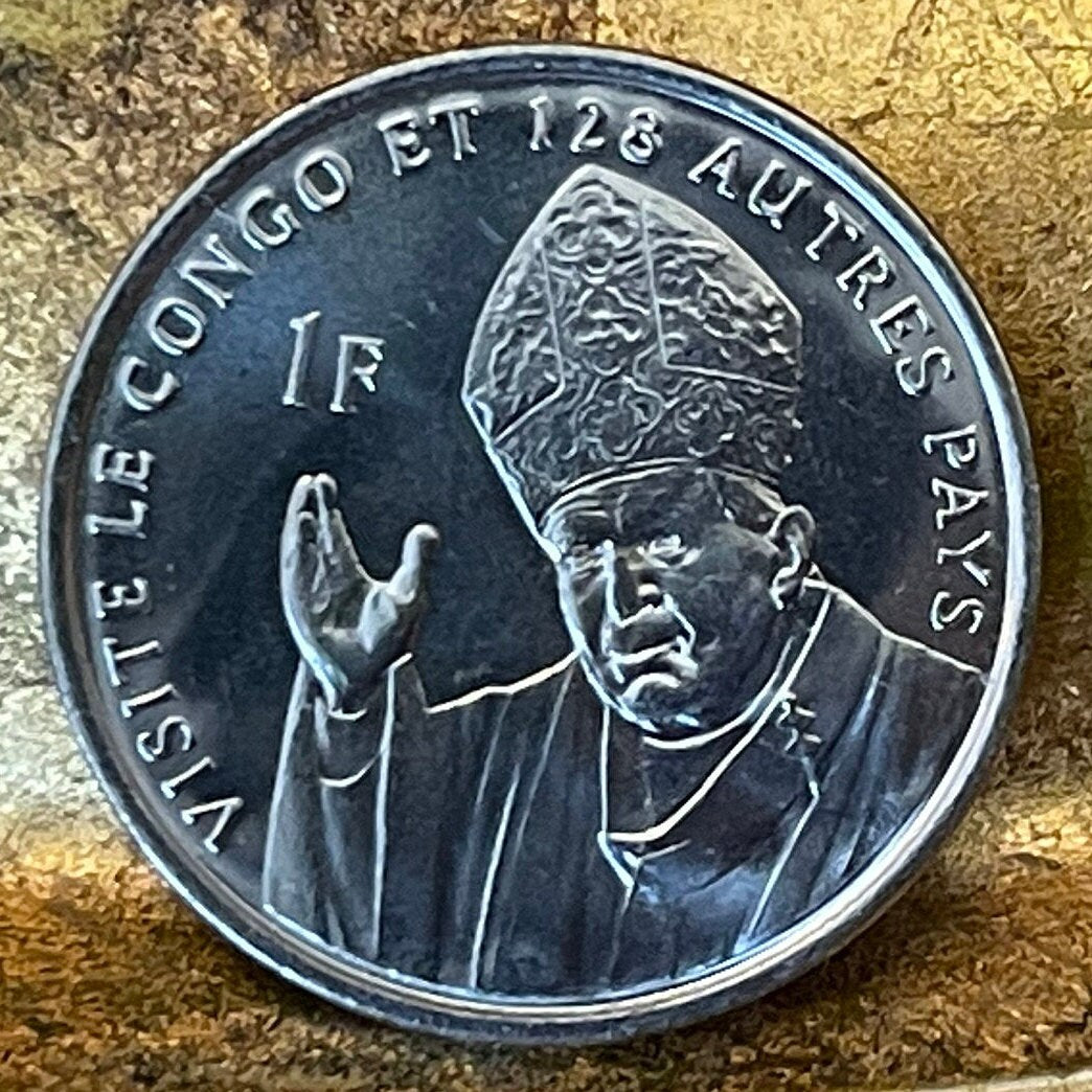 Saint John Paul II & Lion Congo 1 Franc Authentic Coin Money for Jewelry and Craft Making (Zaire) (Pope John Paul II) (2004)