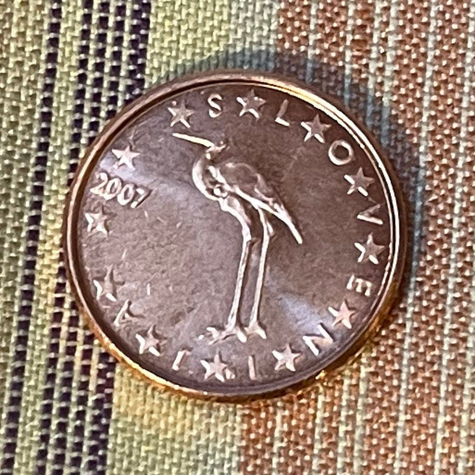 White Stork 1 Euro Cent Slovenia Authentic Coin Money for Jewelry and Craft Making
