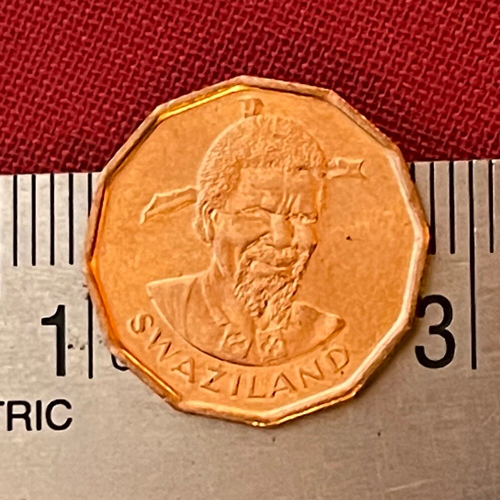 King Sobhuza & Pineapple 1 Cent Swaziland Authentic Coin Money for Jewelry (1975) (1000 Grandchildren) (Polygamy) (Dodecagonal) (Eswatini)