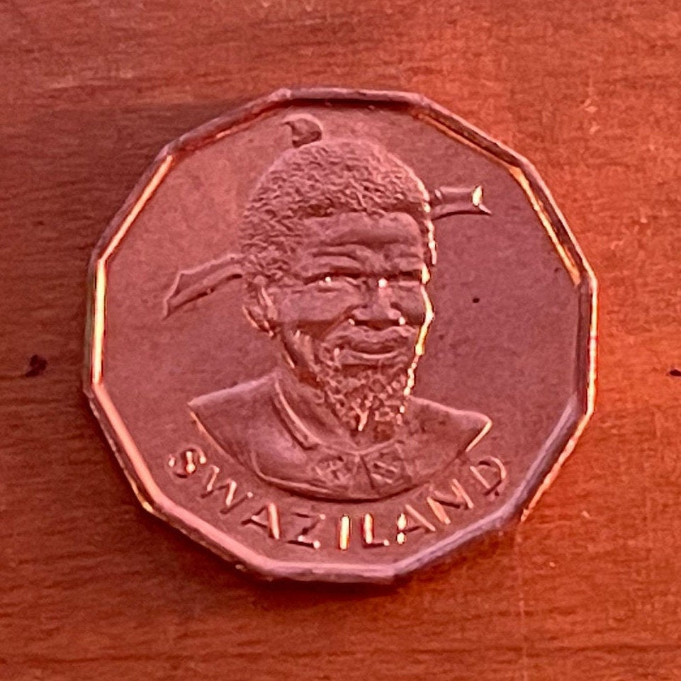King Sobhuza & Pineapple 1 Cent Swaziland Authentic Coin Money for Jewelry (1975) (1000 Grandchildren) (Polygamy) (Dodecagonal) (Eswatini)