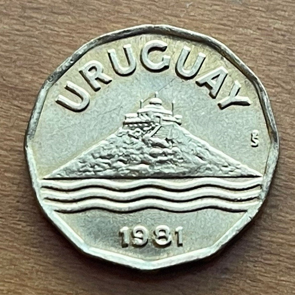 Montevideo Hill Fortress 20 Centésimos Uruguay Authentic Coin Money for Jewelry and Craft Making (Fortaleza del Cerro) (Dodecagonal Coin)