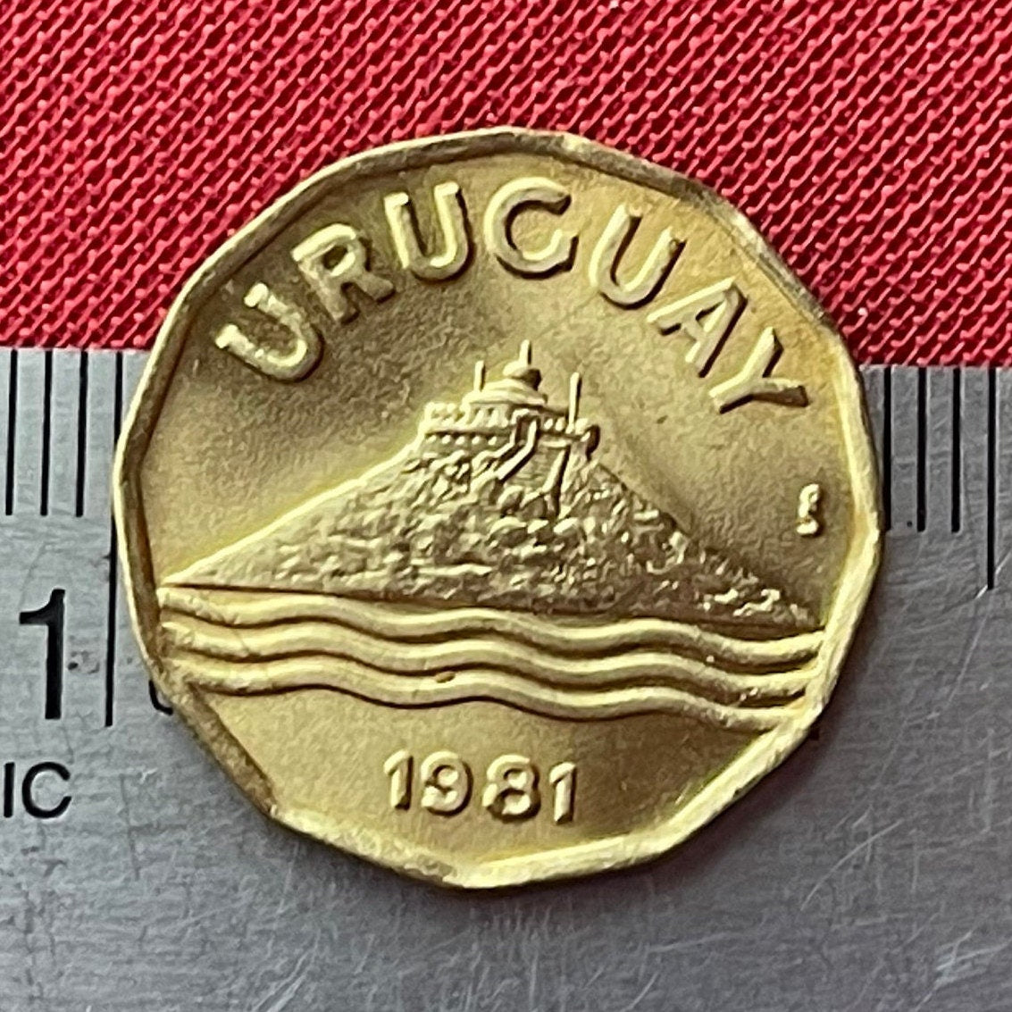 Montevideo Hill Fortress 20 Centésimos Uruguay Authentic Coin Money for Jewelry and Craft Making (Fortaleza del Cerro) (Dodecagonal Coin)