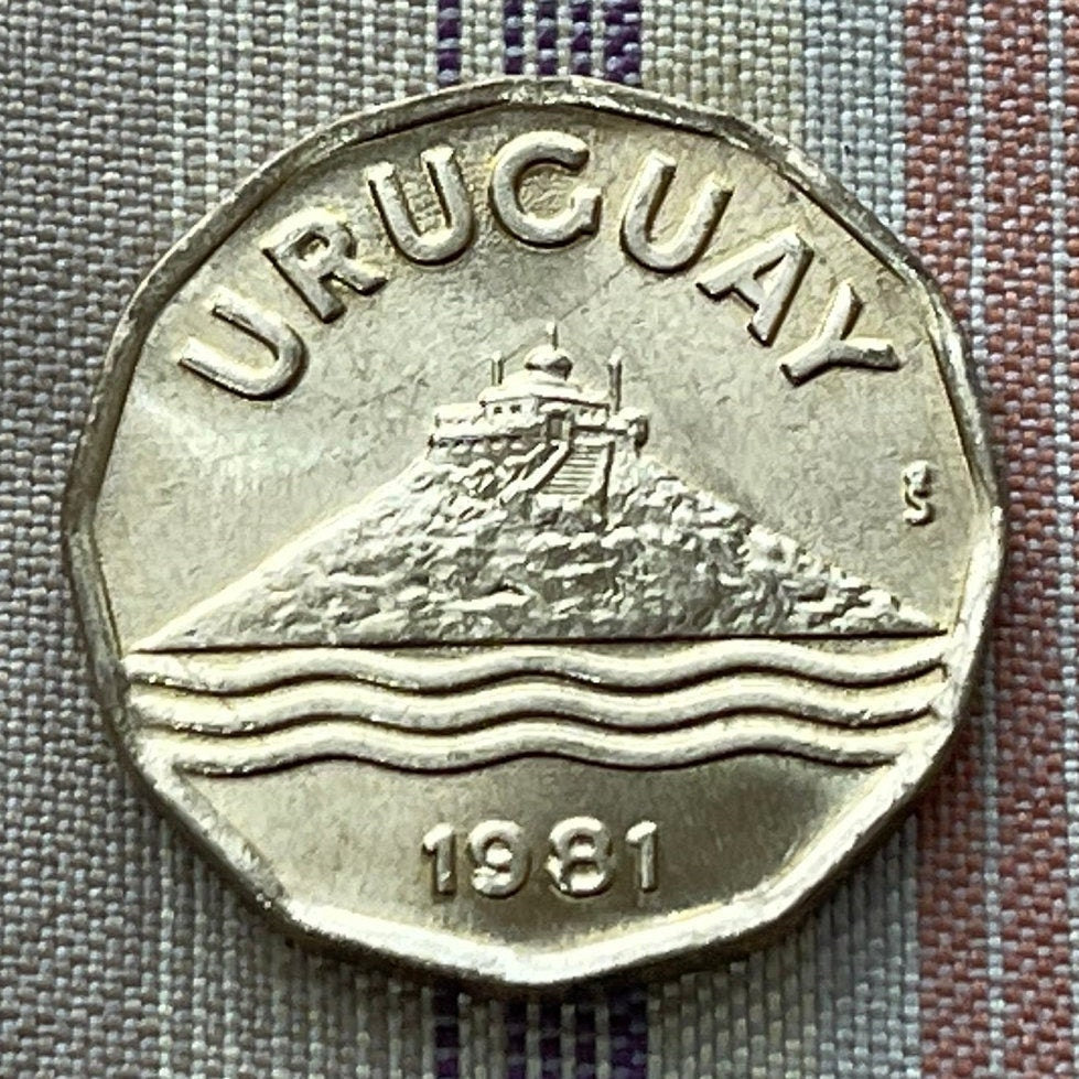 Montevideo Hill Fortress 20 Centésimos Uruguay Authentic Coin Money for Jewelry and Craft Making (Fortaleza del Cerro) (Dodecagonal Coin)