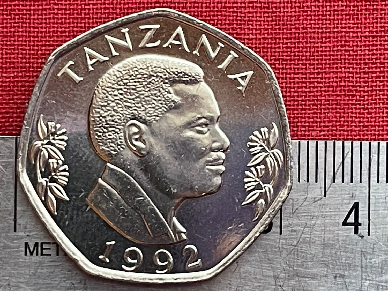 Elephant Mother and Baby & President Mwinyi 20 Shilingi Tanzania Authentic Coin Money for Jewelry and (Elephant Calf) 1992 (Heptagonal)