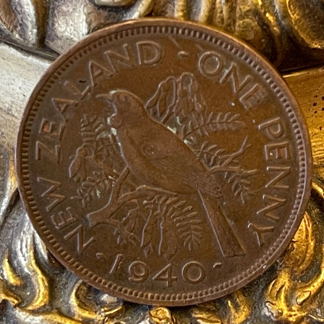 Tui Bird & King George VI 1 Penny New Zealand Authentic Coin Money for Jewelry and Craft Making (Maori) (Talking Bird) (Kowhai)