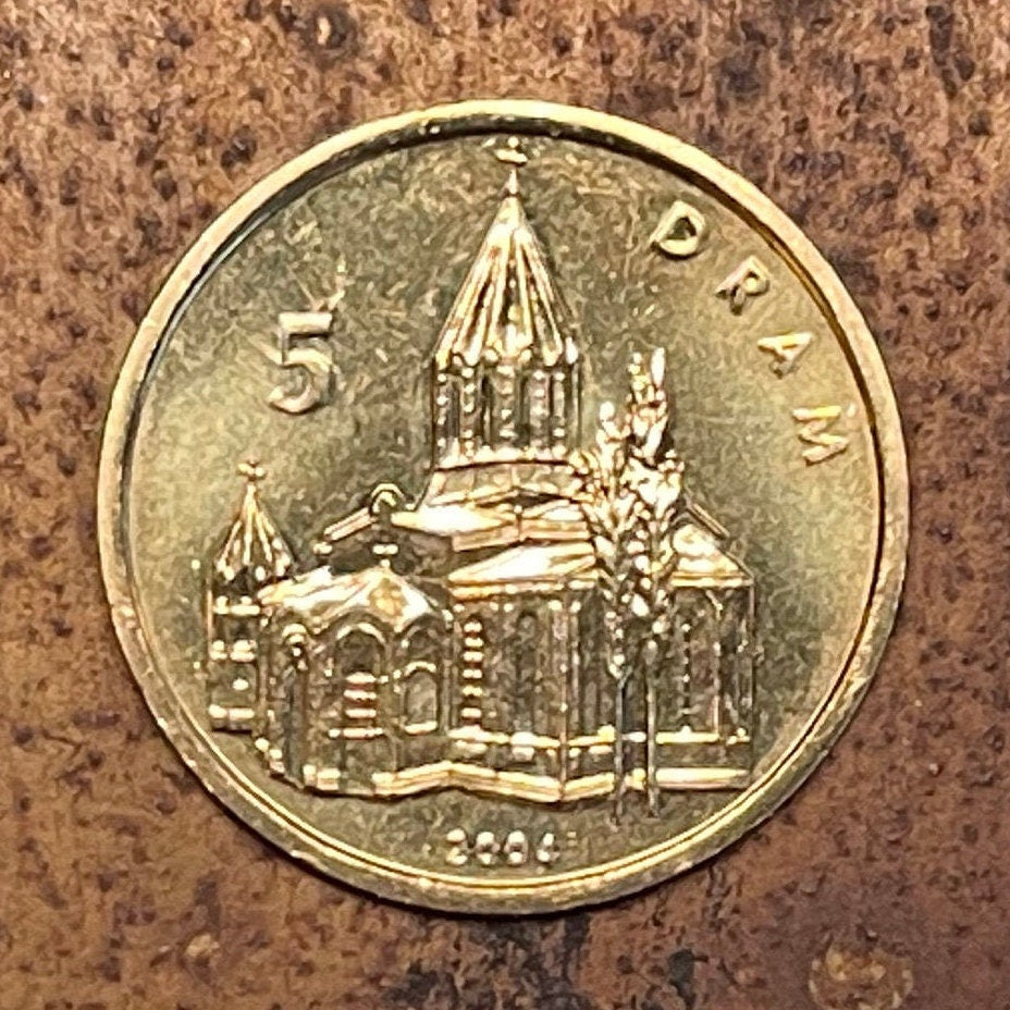 Holy Savior Cathedral 5 Drams Nagorno-Karabakh Authentic Coin Money for Jewelry and Craft Making (Ghazanchetsots) (2004) (Armenian Coin)