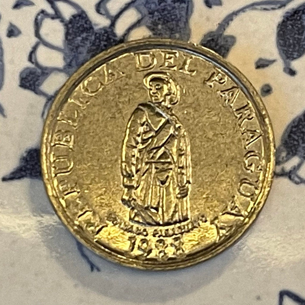 Soldier & Soybeans 1 Guarani Paraguay Authentic Coin Money for Jewelry and Craft Making (Food for the World) (FAO) (Rifle)