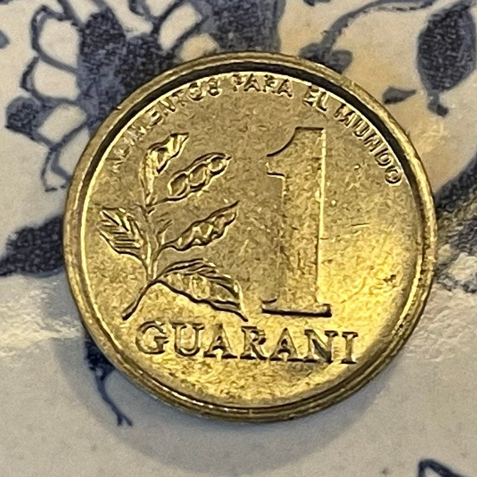 Soldier & Soybeans 1 Guarani Paraguay Authentic Coin Money for Jewelry and Craft Making (Food for the World) (FAO) (Rifle)