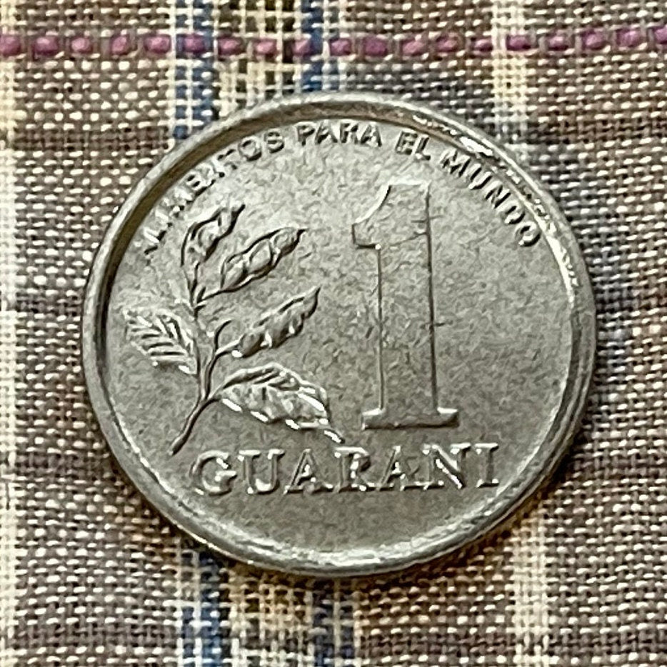 Soldier & Soybeans 1 Guarani Paraguay Authentic Coin Money for Jewelry and Craft Making (Food for the World) (FAO) (Rifle)