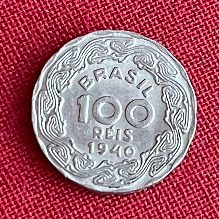 Marajoara Matrilineal Motif & Getúlio Vargas 100 Reis Brazil Authentic Coin Money for Jewelry (Marajo) (Pre-Columbian) (Indented) Goddess