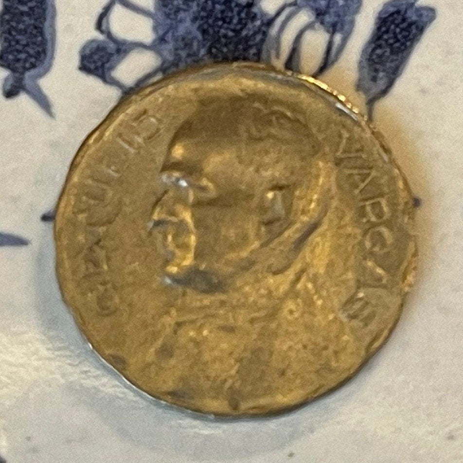 Marajoara Matrilineal Motif & Getúlio Vargas 100 Reis Brazil Authentic Coin Money for Jewelry (Marajo) (Pre-Columbian) (Indented) Goddess