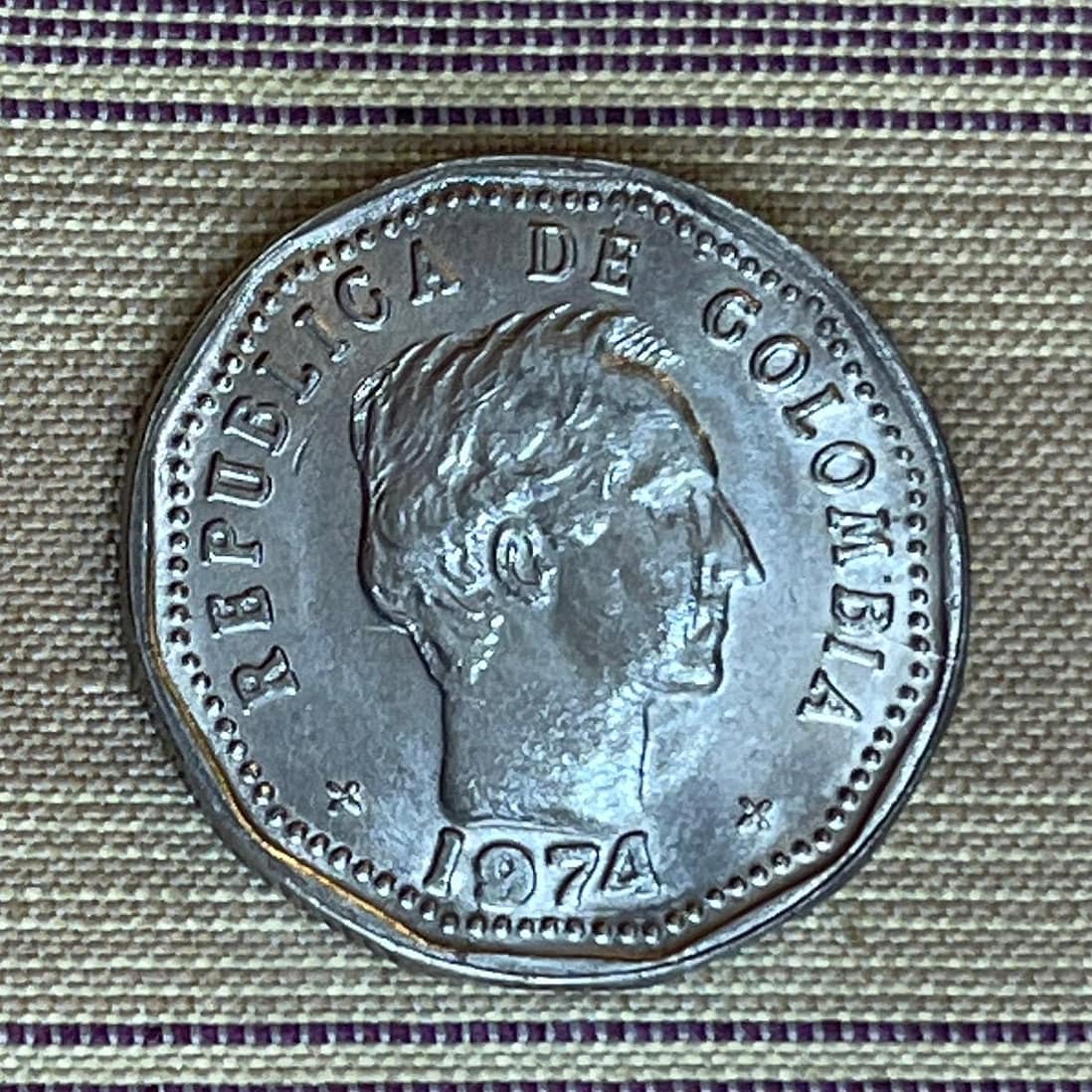 Francisco de Paula Santander 50 Centavos Colombia Authentic Coin Money for Jewelry (Man of the Laws) (War of Independence) (New Granada)