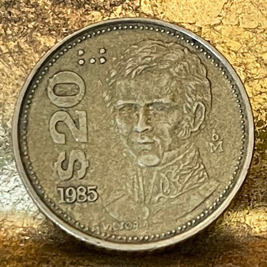 President Guadalupe Victoria & Eagle with Snake 20 Pesos Mexico Authentic Coin Money for Jewelry and Craft Making