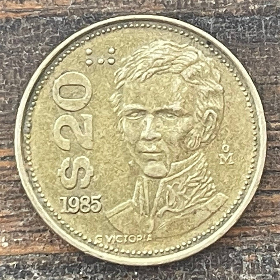 President Guadalupe Victoria & Eagle with Snake 20 Pesos Mexico Authentic Coin Money for Jewelry and Craft Making