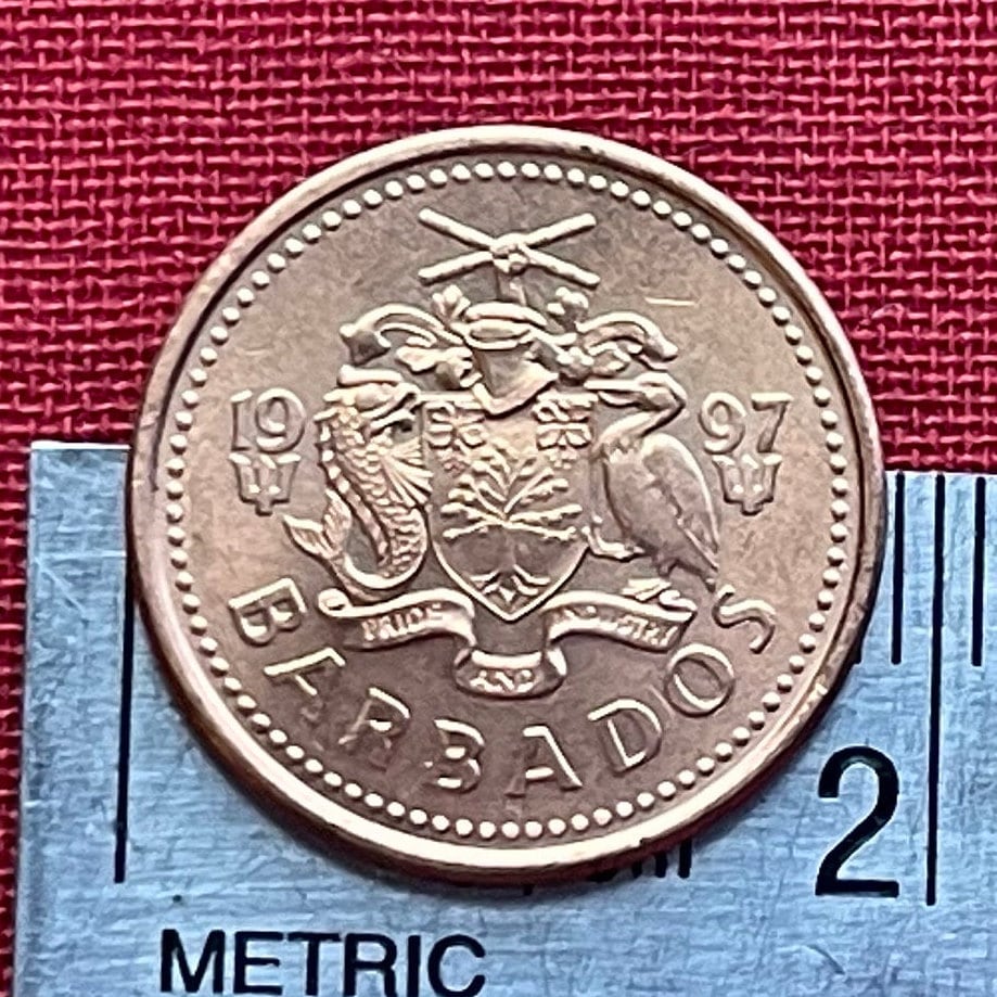 Trident of Poseidon 1 Cent Barbados Authentic Coin Money for Jewelry and Craft Making (Broken Trident) (Seaweed) (Democracy)